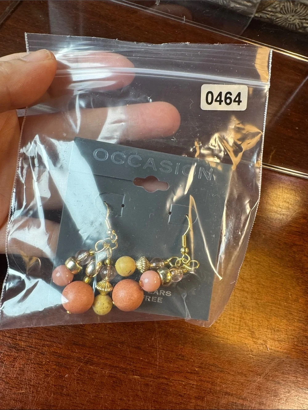 0464-Occasion Peach and Gold Bead Cluster Dangle Earrings